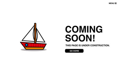 Coming Soon Page Interface Design with Boat Illustration