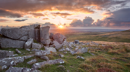 Sunset from Doe tor Dartmoor Devon Uk