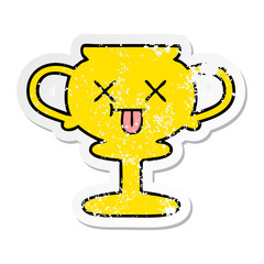 distressed sticker of a cute cartoon trophy