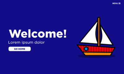 Welcome Page Interface Design with Boat Illustration