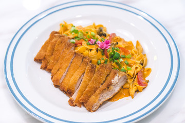 Homemade Tagliatelle with Chicken Katsu and Japanese Curry