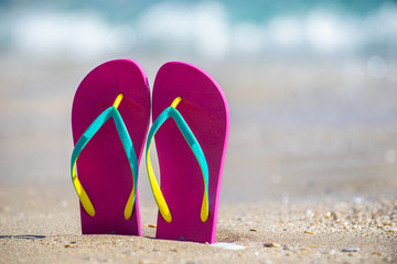 Fototapeta na wymiar Flip-flops on beach