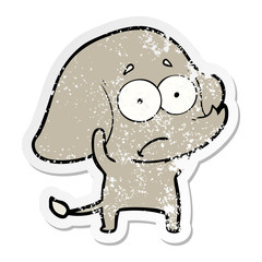 distressed sticker of a cartoon unsure elephant