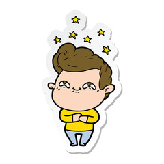 sticker of a cartoon excited man