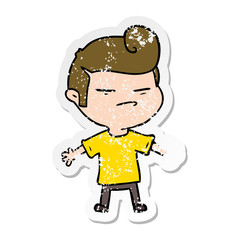 distressed sticker of a cartoon cool guy with fashion hair cut