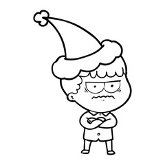 line drawing of an annoyed man wearing santa hat