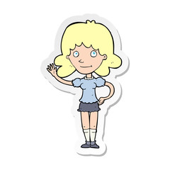 sticker of a cartoon woman waving