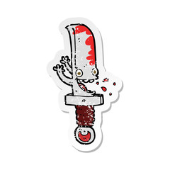 retro distressed sticker of a crazy knife cartoon character