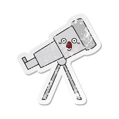 distressed sticker of a cute cartoon telescope
