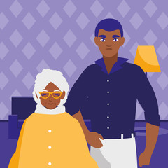 black grandmother with son characters