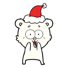 excited teddy bear line drawing of a wearing santa hat