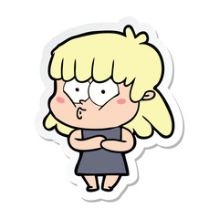 sticker of a cartoon whistling girl