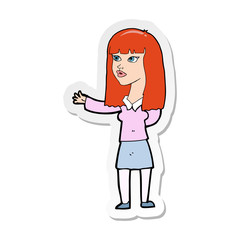 sticker of a cartoon woman gesturing to show something