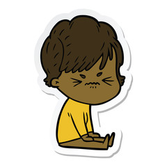 sticker of a cartoon frustrated woman