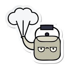 sticker of a cute cartoon steaming kettle