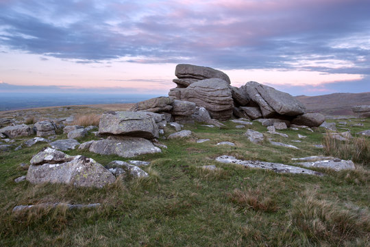 Sunset Rowtor Dartmoor National Park Devon Uk