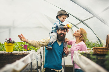 earth day. 22 april is earth day holiday. earth day concept. family celebrate earth day in greenhouse.