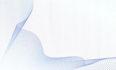 Draped net pattern on ripple subtle curves. Abstract vector colored waves. Guilloche art line design, light blue gradient. White background. Airy dynamic composition, copy space. EPS10 illustration