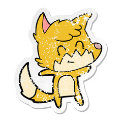 distressed sticker of a cartoon friendly fox