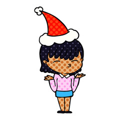 comic book style illustration of a woman wearing santa hat