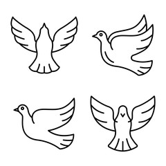 Dove icons set. Outline set of dove vector icons for web design isolated on white background