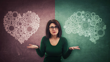 perplexed woman choose side