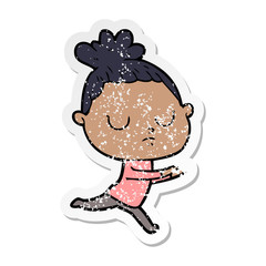 distressed sticker of a cartoon calm woman