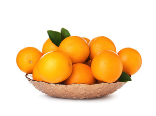 Fruit bowl with tasty oranges isolated on white