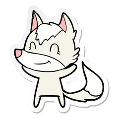 sticker of a friendly cartoon wolf