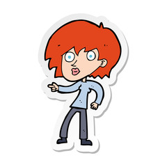 sticker of a cartoon surprised woman pointing