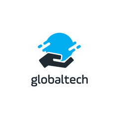 Abstract technology logo template, globe and hand vector icon