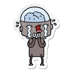sticker of a cartoon crying robot