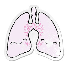 distressed sticker of a cartoon lungs
