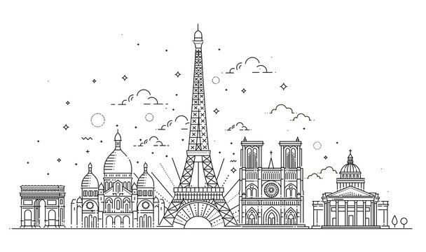 paris skyline black and white line art clip art preview