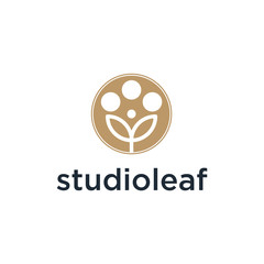 studio leaf icon, photography camera concept logo design inspiration