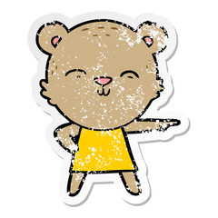 distressed sticker of a happy cartoon bear