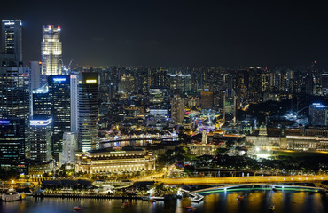 Naklejka na ściany i meble View at Singapore City Skyline, night landscape