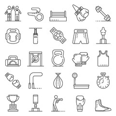 Boxing icons set. Outline set of boxing vector icons for web design isolated on white background