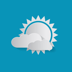 Summer and Spring Vector Background with Paper Cut Clouds and Sun on Blue Sky