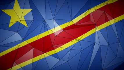 Low Poly Flag of Democratic Republic of Congo. Folded paper effect with marked edges.