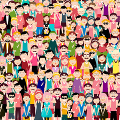 Group of People Vector Flat Design Illustration. Men and Women in Crowd.