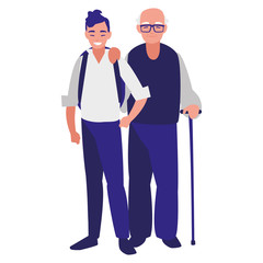 cute grandfather with son characters