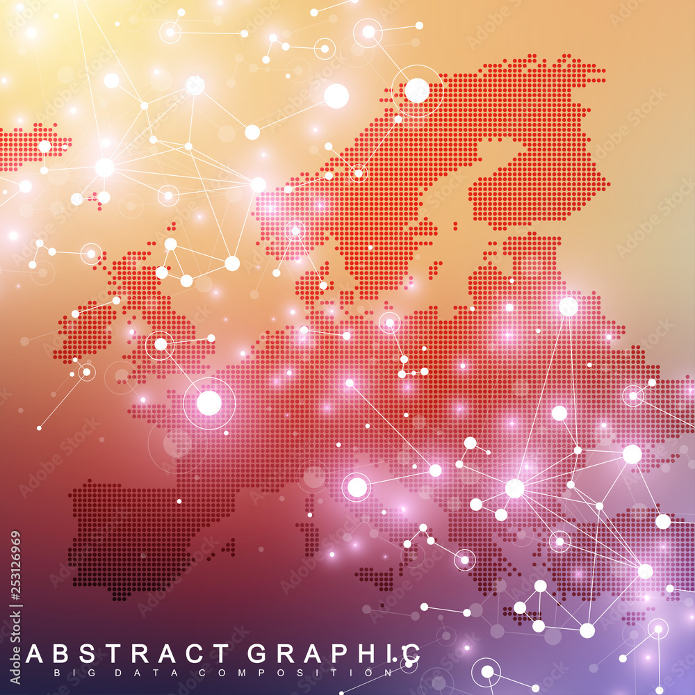 Wall mural geometric graphic background communication with europe map. big data complex with compounds. perspec