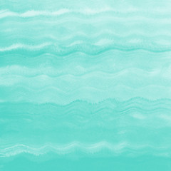 Mint green, sea foam, aqua color watercolor background with wavy undulating, winding stains. Hand drawn fill, watercolour painted texture. Aquarelle sea, ocean swimming pool water waves template.