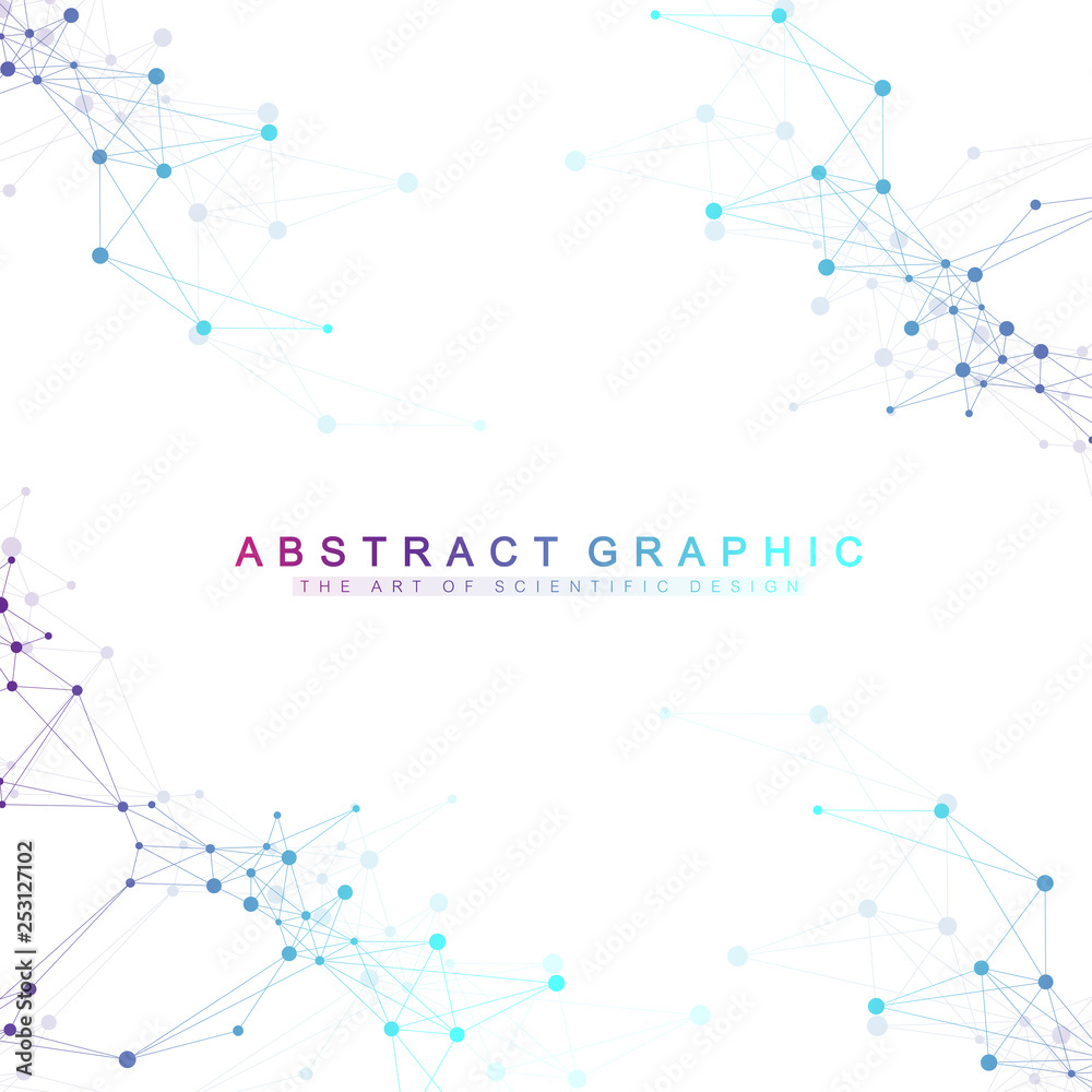 Aufkleber Geometric abstract background with connected line and dots. Network and connection background for your presentation. Graphic polygonal background. Scientific vector illustration