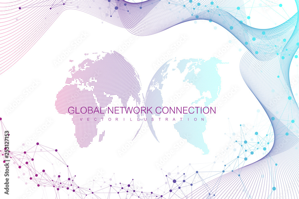 Poster Big data visualization. Graphic abstract background communication. Perspective backdrop visualization. Analytical network visualization. Vector illustration.