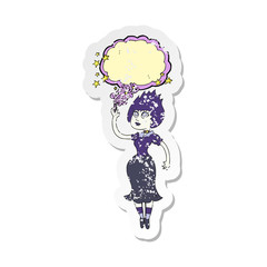 retro distressed sticker of a cartoon vampire girl