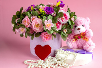 Spring background. Mother's day card March 8. Spring bouquet of flowers with Mimosa. International women day.