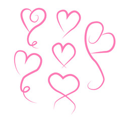 A set of painted hearts isolated on a white background