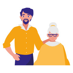 cute grandmother with son characters